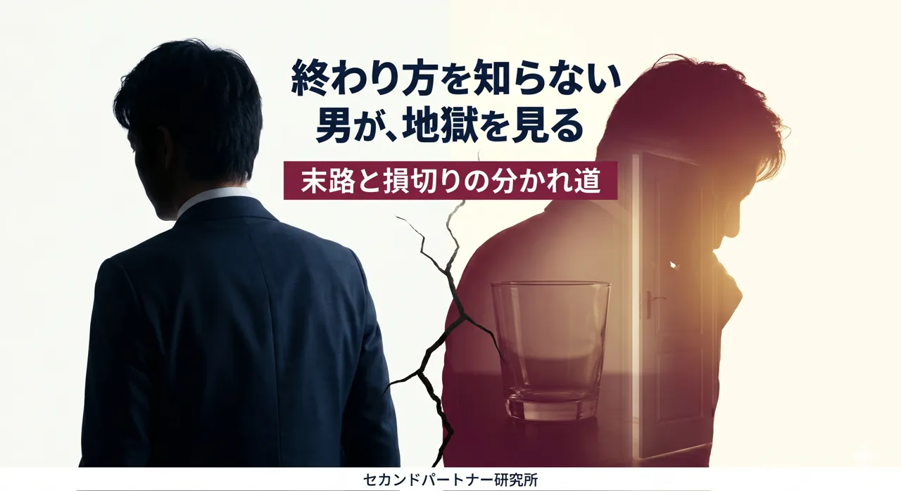 セカンドパートナーの末路と終わらせ方を解説する記事のアイキャッチ。6つの終わり方と判断基準を示す白基調の構図。