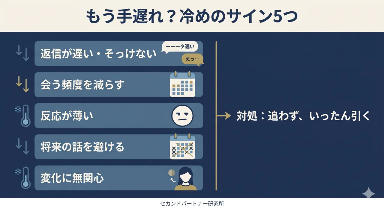 相手から冷められたサインと対処法を示した図解。