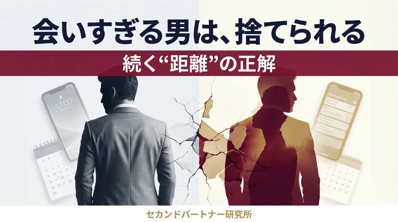 セカンドパートナーと会う頻度・距離感を解説する記事のアイキャッチ。月1回前後を軸に関係を設計する白基調の構図。