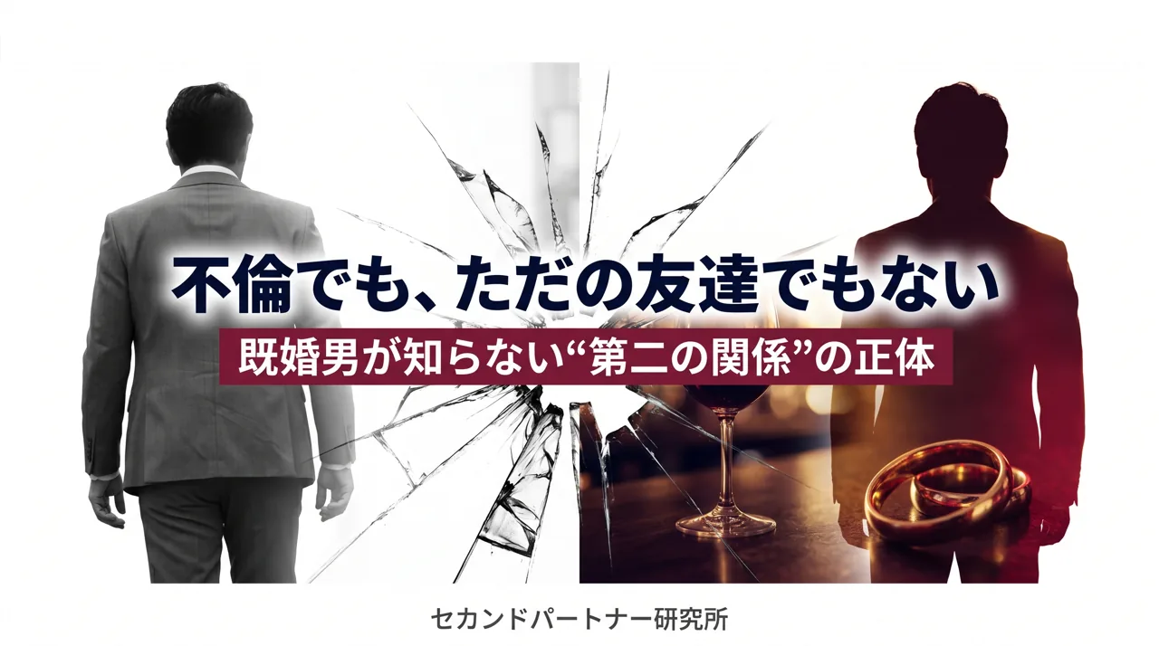 セカンドパートナーとは何かを解説する記事のアイキャッチ。昼の顔と夜の顔が二重露光で交差する白基調の構図。
