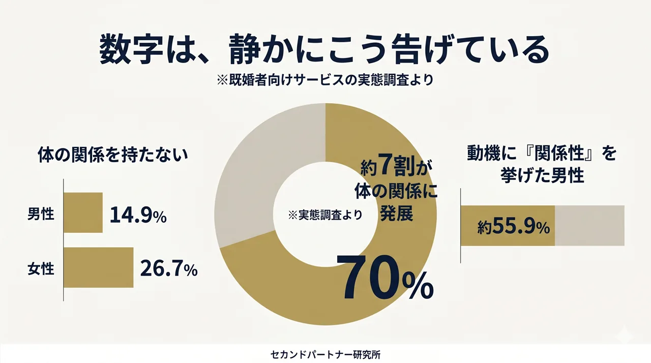 多くが体の関係へ進む背景を示した図解。